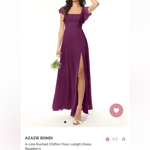 Azazie Bondi Bridesmaid Bridal Formal Dress, Size 4 Raspberry Chiffon A-Line - Picture 5 of 6